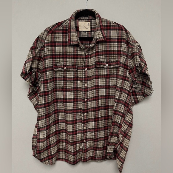 R13 Plaid Oversized cutoff Shirt Size Large - Picture 1 of 6